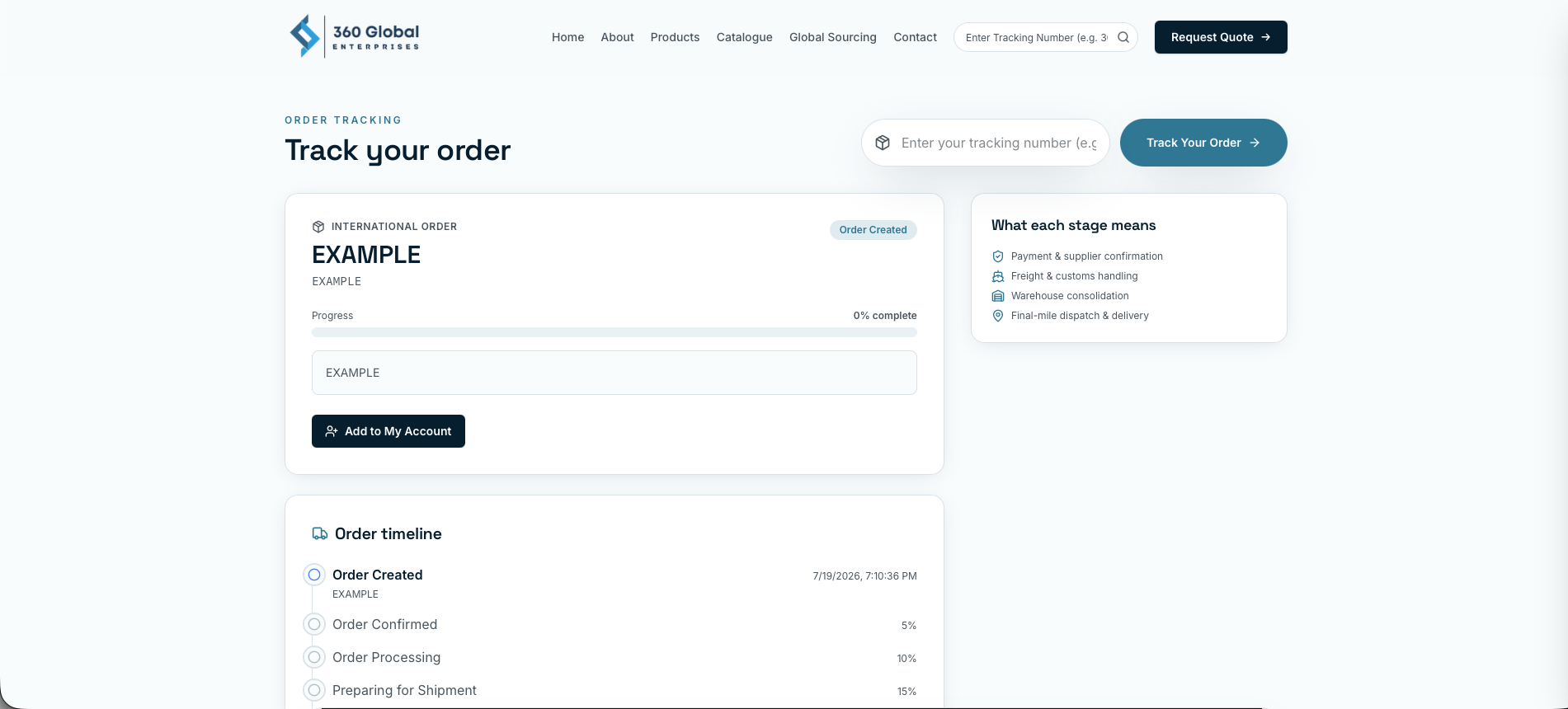 Order tracking interface